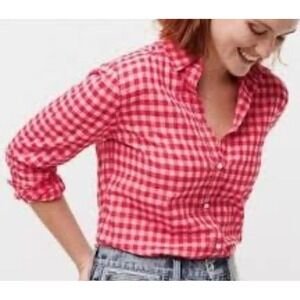 J Crew XXS ponk Gingham Button Down Shirt Re-Imagined Cotton Blend‎